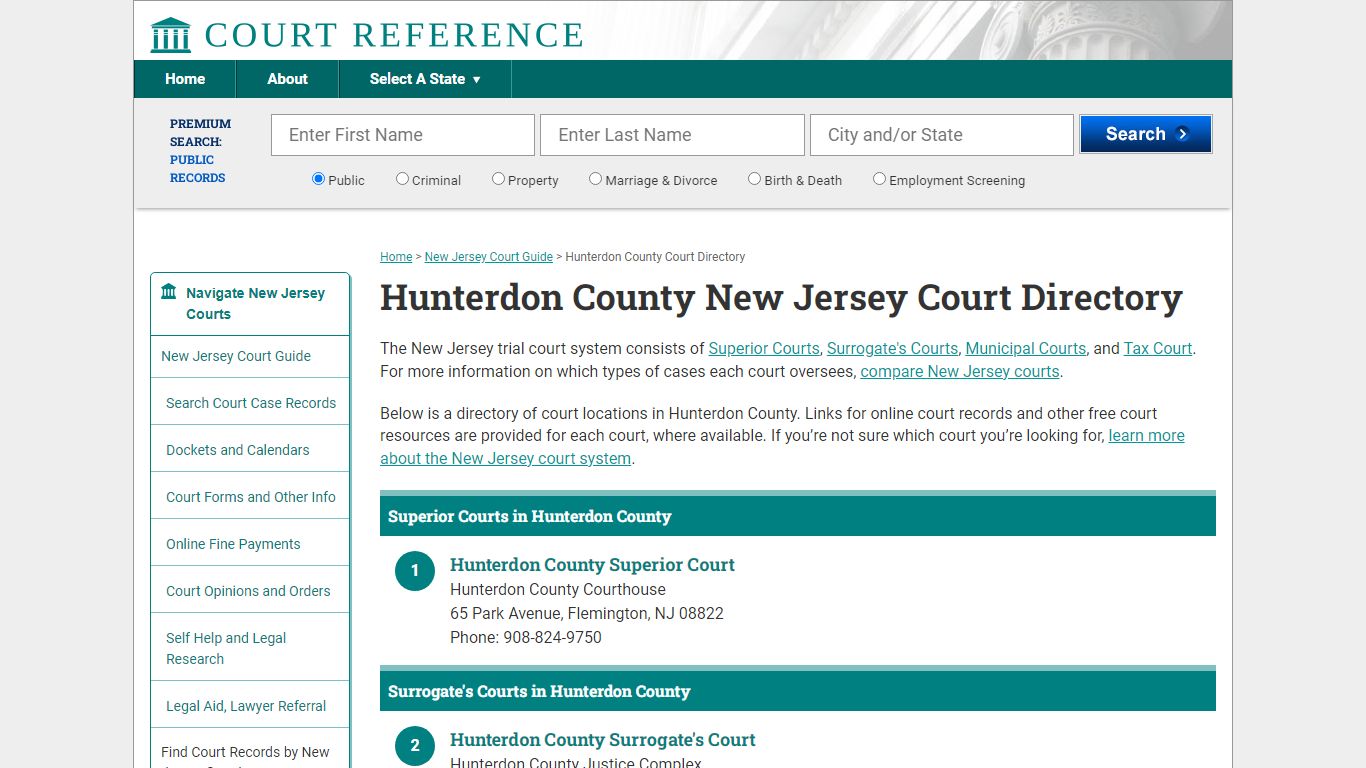 Hunterdon County New Jersey Court Directory | CourtReference.com
