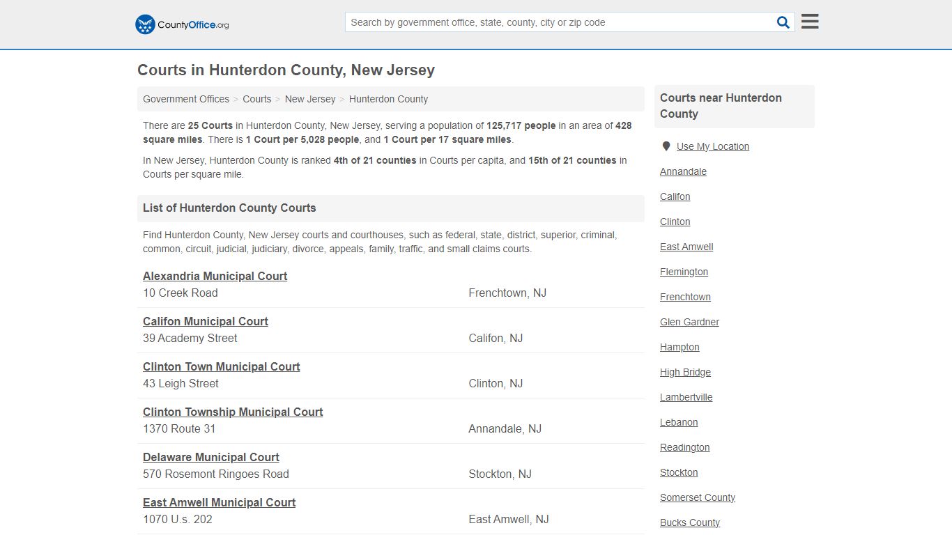 Courts - Hunterdon County, NJ (Court Records & Calendars)