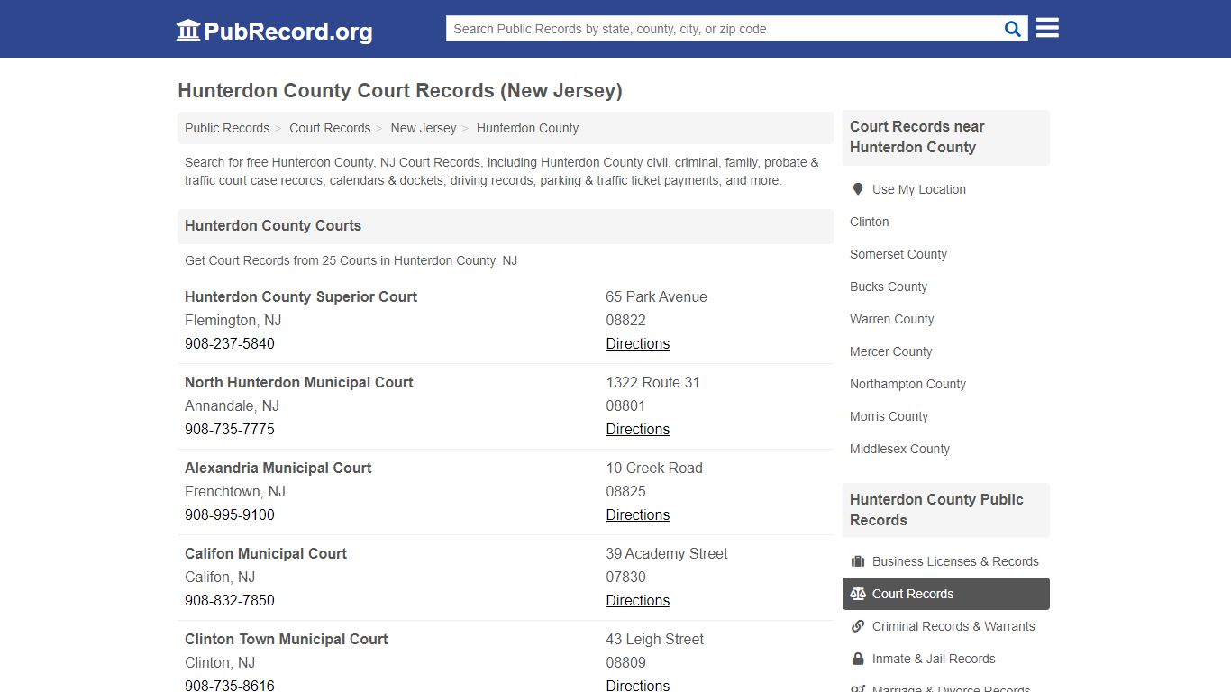 Free Hunterdon County Court Records (New Jersey Court Records)