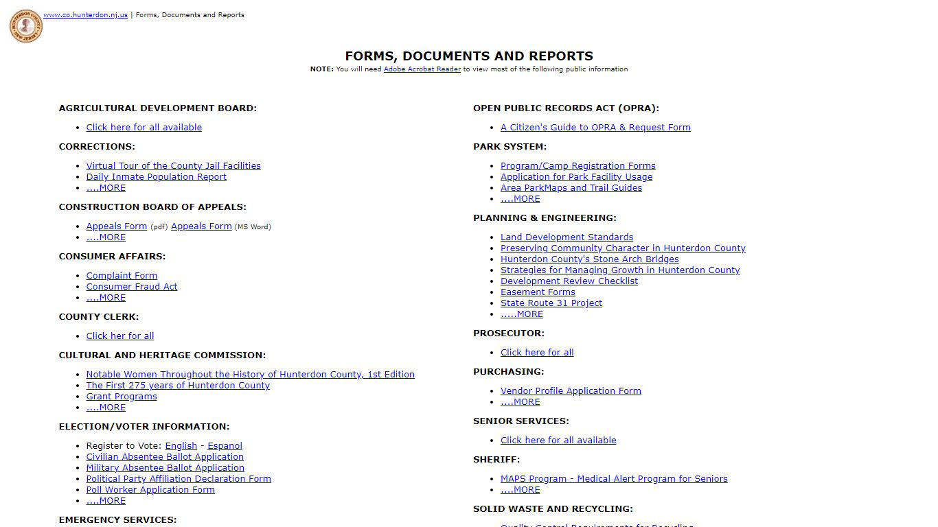 Hunterdon County - Forms, Documents and Reports On-Line